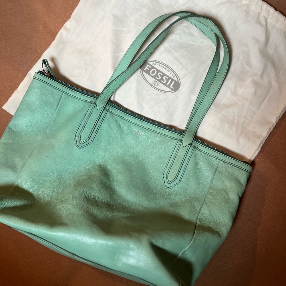 Fossil Leather Shoulder Tote/Bag/Purse Mint